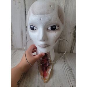 Homemade styrofoam bloody neck prop head Halloween decor